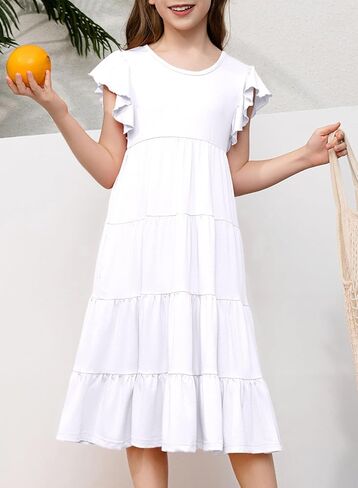 blibean Girl 2024 Summer Boho Sun Dress Ruffled Pockets Dresses Size 6-15 Years in Saudi Arabia