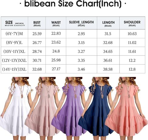 blibean Girl 2024 Summer Boho Sun Dress Ruffled Pockets Dresses Size 6-15 Years in Saudi Arabia
