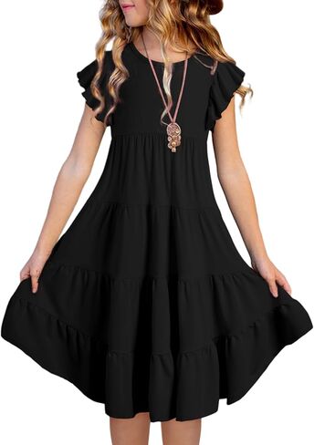 blibean Girl 2024 Summer Boho Sun Dress Ruffled Pockets Dresses Size 6-15 Years in Saudi Arabia