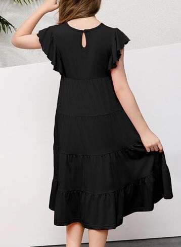 blibean Girl 2024 Summer Boho Sun Dress Ruffled Pockets Dresses Size 6-15 Years in Saudi Arabia