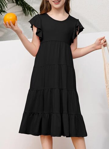 blibean Girl 2024 Summer Boho Sun Dress Ruffled Pockets Dresses Size 6-15 Years in Saudi Arabia