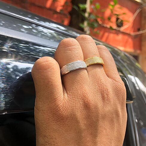 SAVEARTH DIAMONDS 1/3 Carat Round Cut Lab Created Moissanite Diamond Men's Wedding Band Ring In 14K Gold Plated 925 Sterling Silver Jewelry (G-H Color, VVS1 Clarity, 0.33 Cttw) in Saudi Arabia
