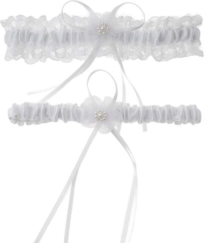 YELAIVP Women's Blue Lace Garter Belt Bridal Wedding with Pearl Prom Garter Satin Garters Set in Kuwait