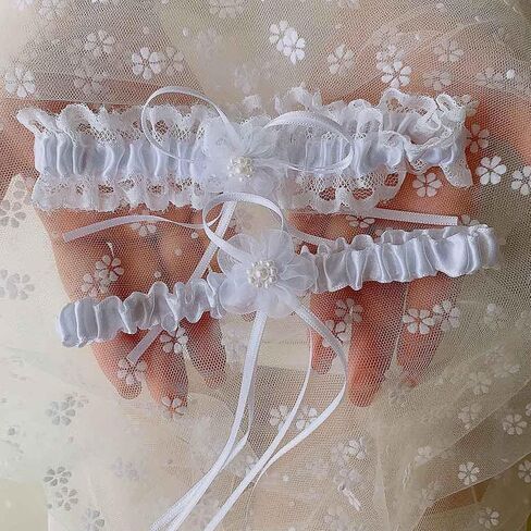 YELAIVP Women's Blue Lace Garter Belt Bridal Wedding with Pearl Prom Garter Satin Garters Set in Kuwait