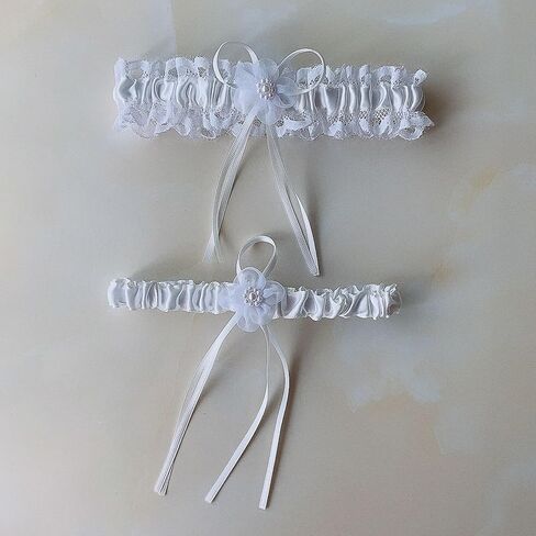 YELAIVP Women's Blue Lace Garter Belt Bridal Wedding with Pearl Prom Garter Satin Garters Set in Kuwait