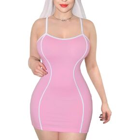 Littleforbig Women Cotton Trendy Retro Patch S-Shaped Adjustable Striped Overall Romper Bodycon Mini Dress in Saudi Arabia