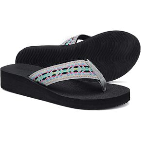 QLEYO Women's Platform Flip Flop with Arch Support, Comfortable Yoga Mat Wedge Flip-Flops, Athletic Walking Thong Slippers for Vacation/Shopping Mall/Wandering/Gathering