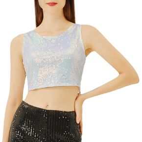 Coucoland Cropped Tank Top for Women - Womens Summer Sparkle Sequin Glitter Slimming Tops Camisole Trendy in Saudi Arabia