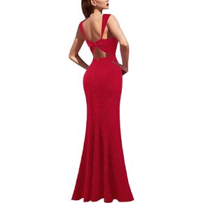 VFSHOW Womens Glitter Sweetheart V Neck Twist Front Backless Ruched Ruffle Slit Formal Evening Gown Maxi Dress in Kuwait