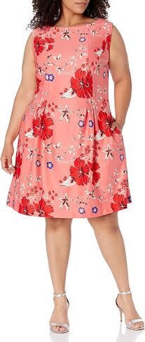 Taylor Dresses Women's Sleeveless Pleat Skirt Floral Print Scuba Dress in Saudi Arabia