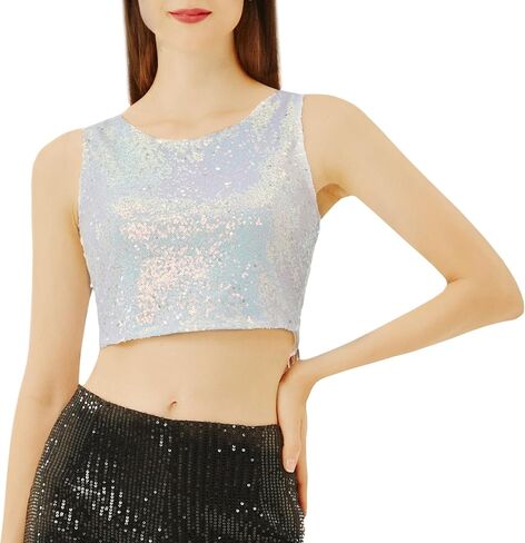 Coucoland Cropped Tank Top for Women - Womens Summer Sparkle Sequin Glitter Slimming Tops Camisole Trendy in Saudi Arabia