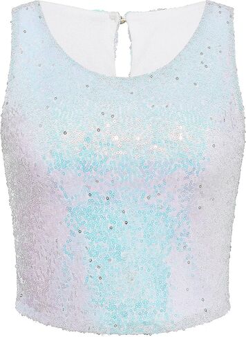 Coucoland Cropped Tank Top for Women - Womens Summer Sparkle Sequin Glitter Slimming Tops Camisole Trendy in Saudi Arabia