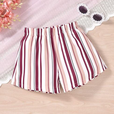 MINIFEIKO Girls 2 Piece Outfits Solid Off Shoulder Short Sleeve Elastic Tops and Striped Shorts Sets in Saudi Arabia