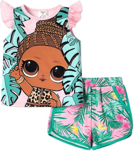 L.O.L. Surprise! Girls Clothes Set Doll Print Ruffle Sleeve Tee Top T-shirt and Shorts Kids Girl Clothes in Saudi Arabia