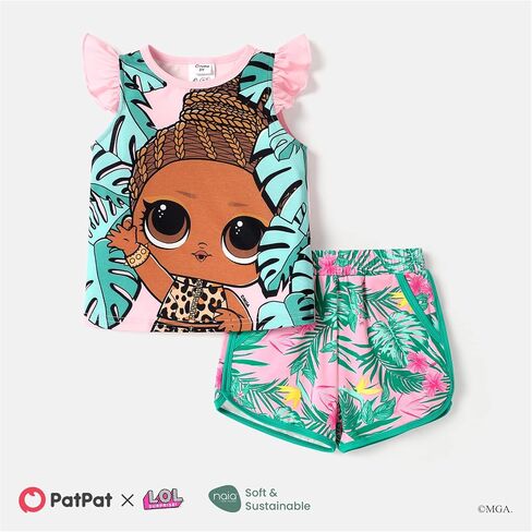 L.O.L. Surprise! Girls Clothes Set Doll Print Ruffle Sleeve Tee Top T-shirt and Shorts Kids Girl Clothes in Saudi Arabia