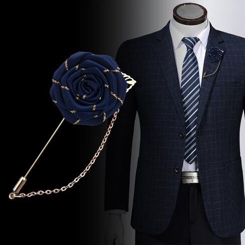 Rose Flower Lapel Pin for Men Brooch Rose Flower Suits Brooches Collar Gold Leaf Tassel Pin Wedding Lapel Flower Pin Rose for Men in Saudi Arabia