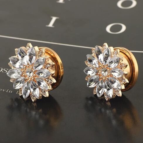 مقاييس الأنفاق من Lieson، مجموعة نفق من الفولاذ المقاوم للصدأ مكونة من قطعتين على شكل زهرة مع مقاييس أذن مكعبة من الزركونيا 00 جرام مجوهرات ثقب الأذن in Kuwait