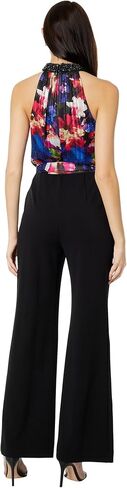 Adrianna Papell Mock Neck Printed Floral Halter Jumpsuit with Solid Black Bottom Black Multi 2 in Kuwait