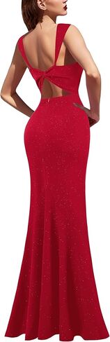 VFSHOW Womens Glitter Sweetheart V Neck Twist Front Backless Ruched Ruffle Slit Formal Evening Gown Maxi Dress in Kuwait