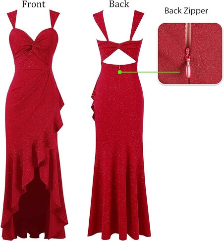 VFSHOW Womens Glitter Sweetheart V Neck Twist Front Backless Ruched Ruffle Slit Formal Evening Gown Maxi Dress in Kuwait