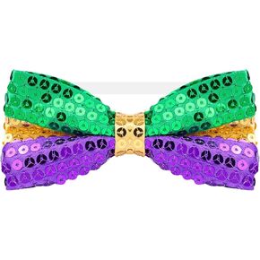 ربطة عنق سباركلي من Needzo Mardi Gras، ترتر أرجواني وأخضر وذهبي مع ربطة عنق مرنة، ملحقات الحفلات، مقاس واحد in Saudi Arabia