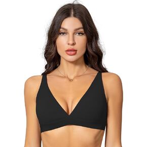 Gnowann Women's Plunge Bra Deep V-Neck Wireless Bralettes for Women Adjustable Padded Low Back Bra