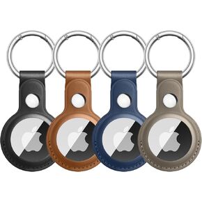 Meliya 4 Pack Air Tag Keychain for Apple Airtags Holder, Leather Airtags Case Tracker Cover, Airtag Key Ring Compatible with Apple AirTag (Black+Brown+Navy Blue+Green) in Kuwait