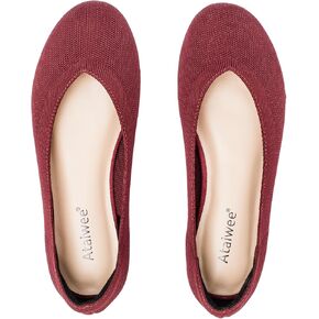 حذاء مسطح نسائي واسع العرض من Ataiwee - حذاء باليه مسطح واسع من الجلد السويدي مستدير ناعم ومضاد للانزلاق وجيد التهوية. in Kuwait