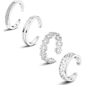Shakalaka Sterling Silver Toe Rings for Women with Flower Cubic Zirconia Inlaid Hypoallergenic Adjustable Open Cuff Toe Ring Foot Jewelry, Crystal, Cubic Zirconia in Saudi Arabia