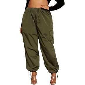 Verdusa Women's Plus Size Drawstring Elastic Waist Loose Cargo Pant Long Trousers