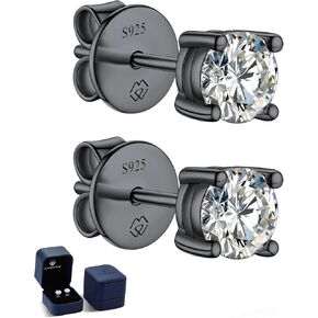 MomentWish Black Moissanite Stud Earrings, Moissanite Earrings for Women Men, D Color VVS1 Simulated Diamond 925 Sterling Silver Solitaire/Halo Studs