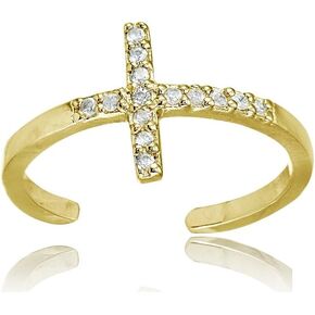 Hoops & Loops 925 Sterling Silver Cubic Zirconia Sideways Cross Open Toe Ring for Women Teen Girls Men