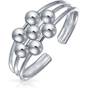 Bling Jewelry Geometric Boho Mid Finger Blue Or Green Crystal Bead Ball Split Band Midi Toe Ring For Women Teen Polished .925 Silver Sterling Adjustable Customizable