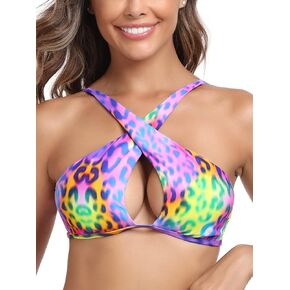 RELLECIGA Women's Halter Bikini Top Criss Cross Cutout Bathing Suit