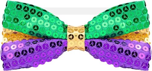 Needzo Mardi Gras Sparkly Bow Tie, Purple, Green, and Gold Tone Sequins with Elastic Bowtie, Party Accessories, One Size in Saudi Arabia