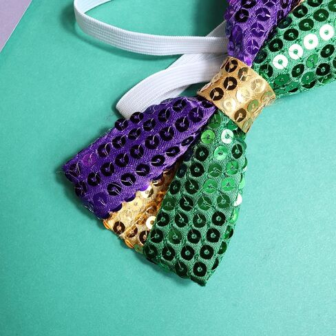 Needzo Mardi Gras Sparkly Bow Tie, Purple, Green, and Gold Tone Sequins with Elastic Bowtie, Party Accessories, One Size in Saudi Arabia