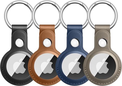 Meliya 4 Pack Air Tag Keychain for Apple Airtags Holder, Leather Airtags Case Tracker Cover, Airtag Key Ring Compatible with Apple AirTag (Black+Brown+Navy Blue+Green) in Kuwait