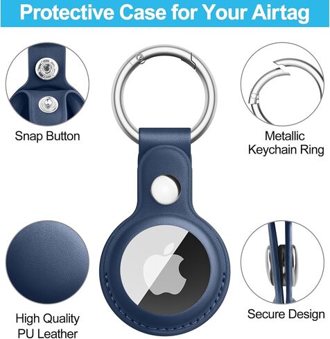 Meliya 4 Pack Air Tag Keychain for Apple Airtags Holder, Leather Airtags Case Tracker Cover, Airtag Key Ring Compatible with Apple AirTag (Black+Brown+Navy Blue+Green) in Kuwait