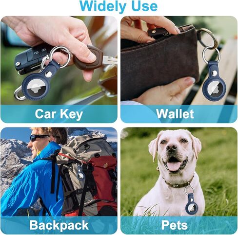 Meliya 4 Pack Air Tag Keychain for Apple Airtags Holder, Leather Airtags Case Tracker Cover, Airtag Key Ring Compatible with Apple AirTag (Black+Brown+Navy Blue+Green) in Kuwait