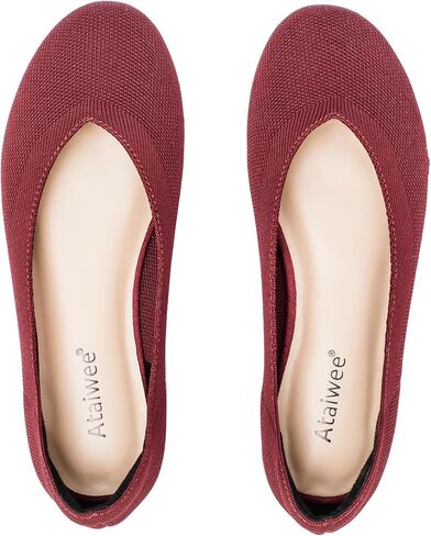 حذاء مسطح نسائي واسع العرض من Ataiwee - حذاء باليه مسطح واسع من الجلد السويدي مستدير ناعم ومضاد للانزلاق وجيد التهوية. in Kuwait