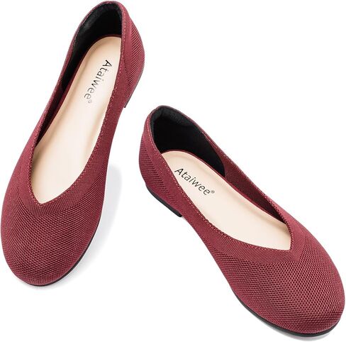 حذاء مسطح نسائي واسع العرض من Ataiwee - حذاء باليه مسطح واسع من الجلد السويدي مستدير ناعم ومضاد للانزلاق وجيد التهوية. in Kuwait