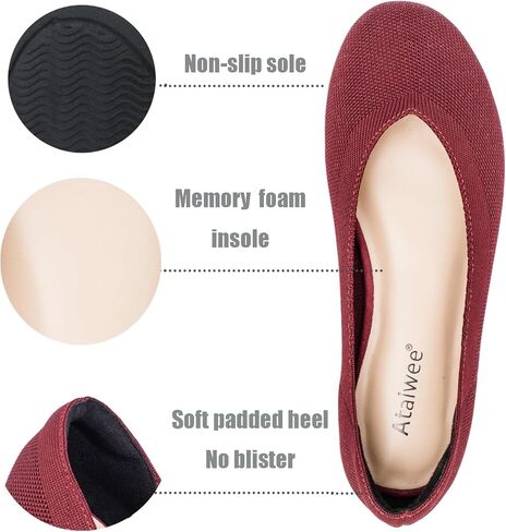 حذاء مسطح نسائي واسع العرض من Ataiwee - حذاء باليه مسطح واسع من الجلد السويدي مستدير ناعم ومضاد للانزلاق وجيد التهوية. in Kuwait