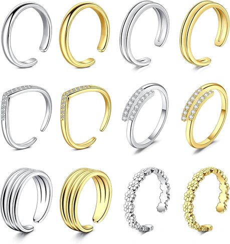 Briana Williams 12PCS Adjustable Toe Rings for Women Summer Beach Open Toe Rings Set Diamond Tail Pinky Band Rings Barefoot Foot Jewelry in Saudi Arabia