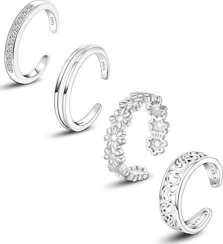 Shakalaka Sterling Silver Toe Rings for Women with Flower Cubic Zirconia Inlaid Hypoallergenic Adjustable Open Cuff Toe Ring Foot Jewelry, Crystal, Cubic Zirconia in Saudi Arabia