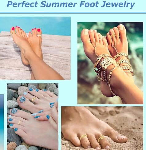 honsny قابل للتعديل خواتم اصبع القدم للنساء فتاة، 14k الذهب بسيط الشاطئ المفتوحة اصبع القدم مجموعة زهرة نجمة القمر السهم القلب ورقة الذيل الخنصر حلقات عقدة موجة الفضة الصيف اصبع القدم الدائري للفتيات في سن المراهقة مجوهرات القدم in Kuwait