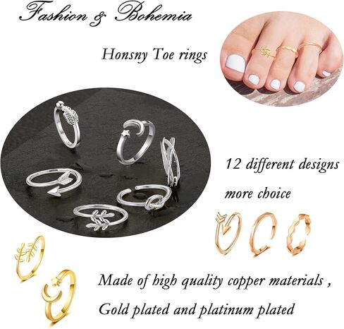 honsny قابل للتعديل خواتم اصبع القدم للنساء فتاة، 14k الذهب بسيط الشاطئ المفتوحة اصبع القدم مجموعة زهرة نجمة القمر السهم القلب ورقة الذيل الخنصر حلقات عقدة موجة الفضة الصيف اصبع القدم الدائري للفتيات في سن المراهقة مجوهرات القدم in Kuwait