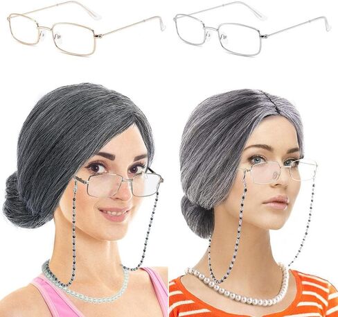 2 Pairs Old Man Costume Glasses,Square Novelty Small Granny Glasses Dress Up Eyeglasses for Cosplay Party Clothes Dress up(One Size,SilverGold) in Saudi Arabia