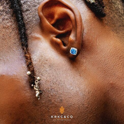 أقراط ذهبية من KRKC&CO للرجال، أقراط من الذهب الأبيض عيار 14 قيراط، أقراط مثلجة، من الفضة الإسترلينية، لا تسبب الحساسية، أقراط رجالي من أحجار الزركونيوم 5A in Kuwait