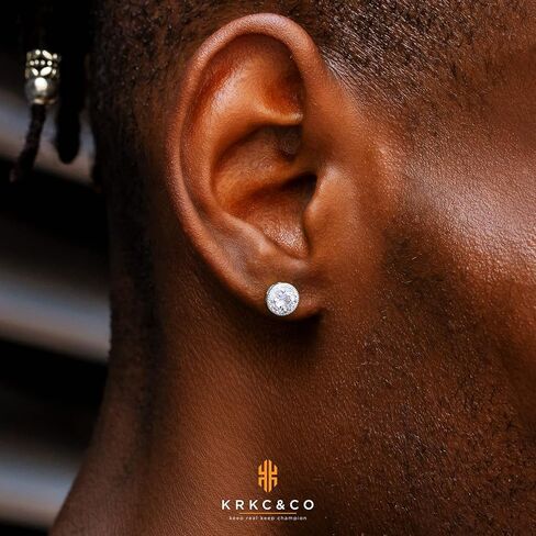 أقراط ذهبية من KRKC&CO للرجال، أقراط من الذهب الأبيض عيار 14 قيراط، أقراط مثلجة، من الفضة الإسترلينية، لا تسبب الحساسية، أقراط رجالي من أحجار الزركونيوم 5A in Kuwait