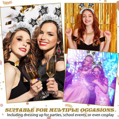 Yuxung 12 Pcs Happy New Year Headband with Star Flashing Headband with Silver Wire Adult Kids' Party Headwear Decoration in Saudi Arabia